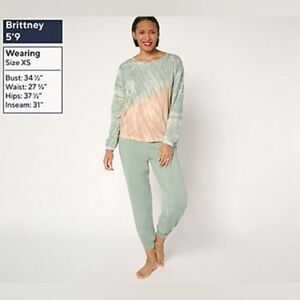 AnyBody Regular Cozy Knit Tie-Dye Top and Jogger Set Sage/Toffee XS NWT IN PKG